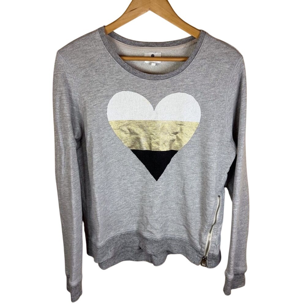 Sundry Metallic Heart Side Zip Sweatshirt Size 3 or US Large Gray Comfy Active